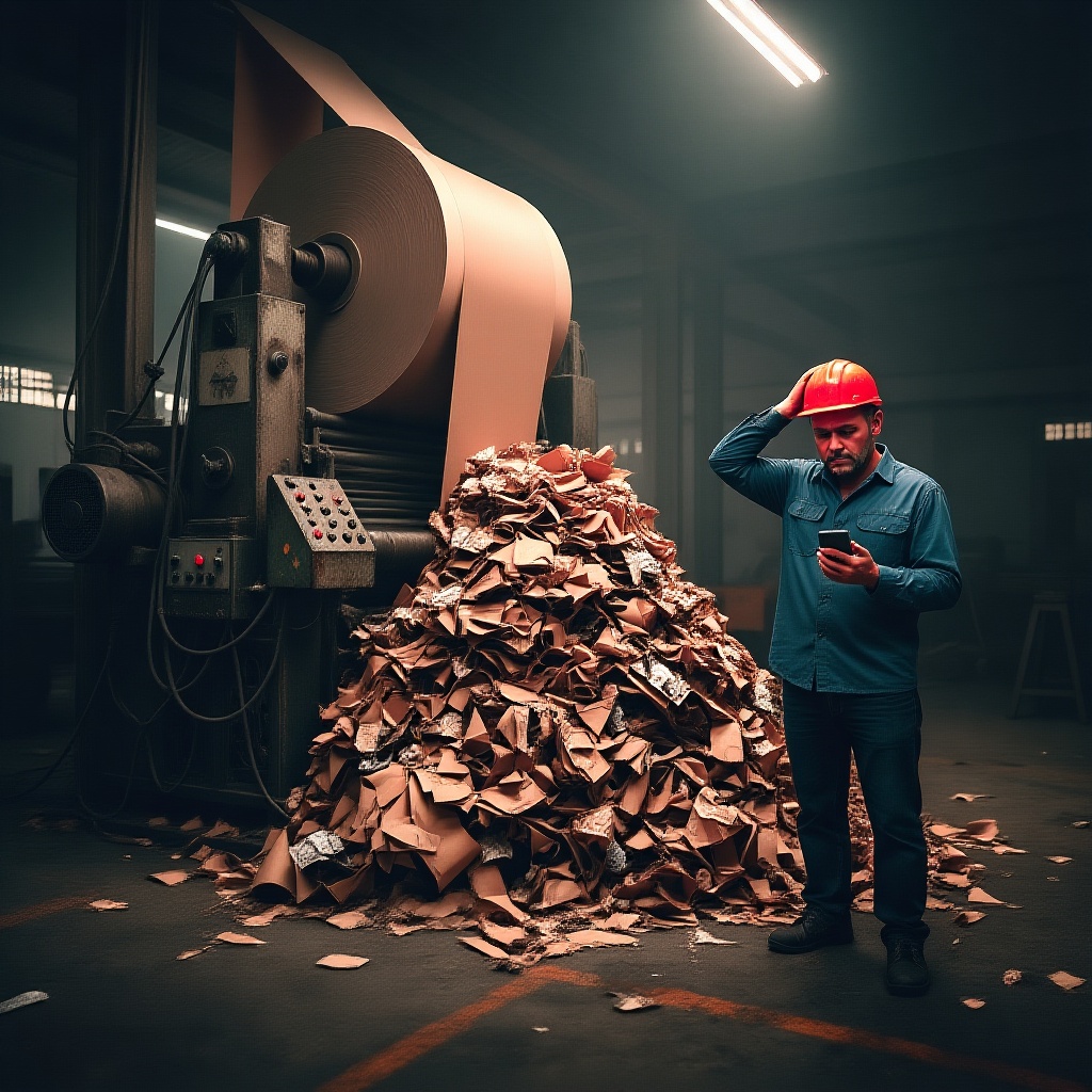 High Material Wastage - Frustrated worker with waste pile